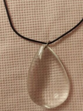 Clear Teardrop Pendant Necklace with Black Cord